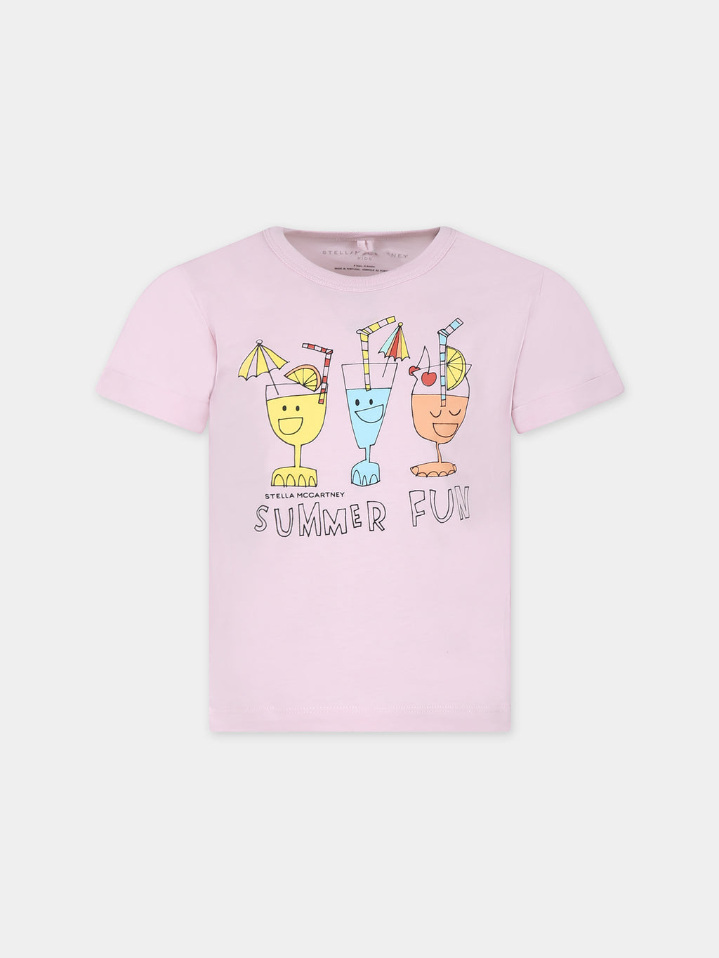 Pink t-shirt for girl with cocktail print and writing